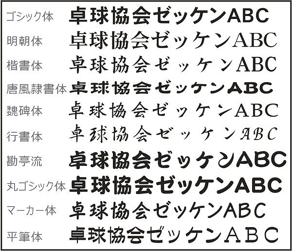 卓球ゼッケン 名前印刷
書体見本